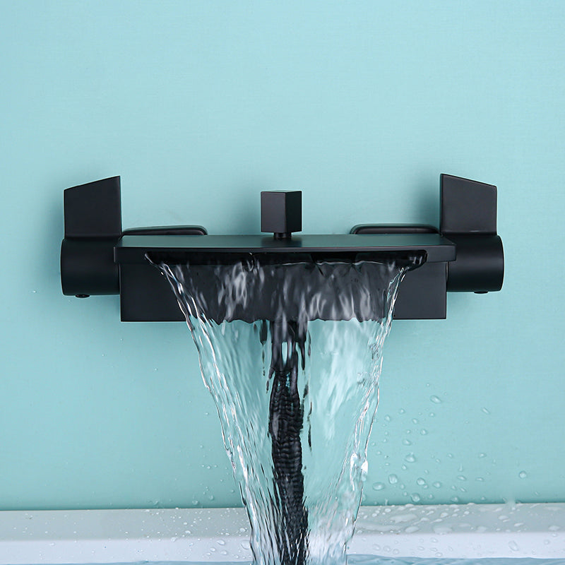 Modern Wall Mounted Copper Tub Filler Low Arc Waterfall Tub Faucet Trim