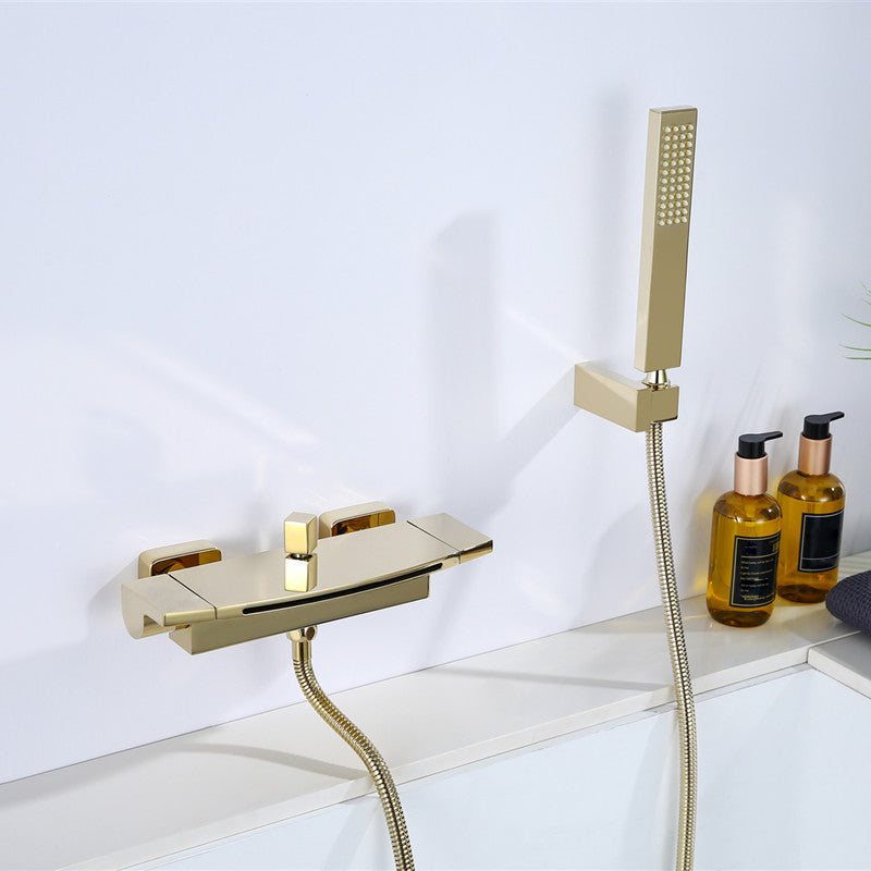 Modern Wall Mounted Copper Tub Filler Low Arc Waterfall Tub Faucet Trim