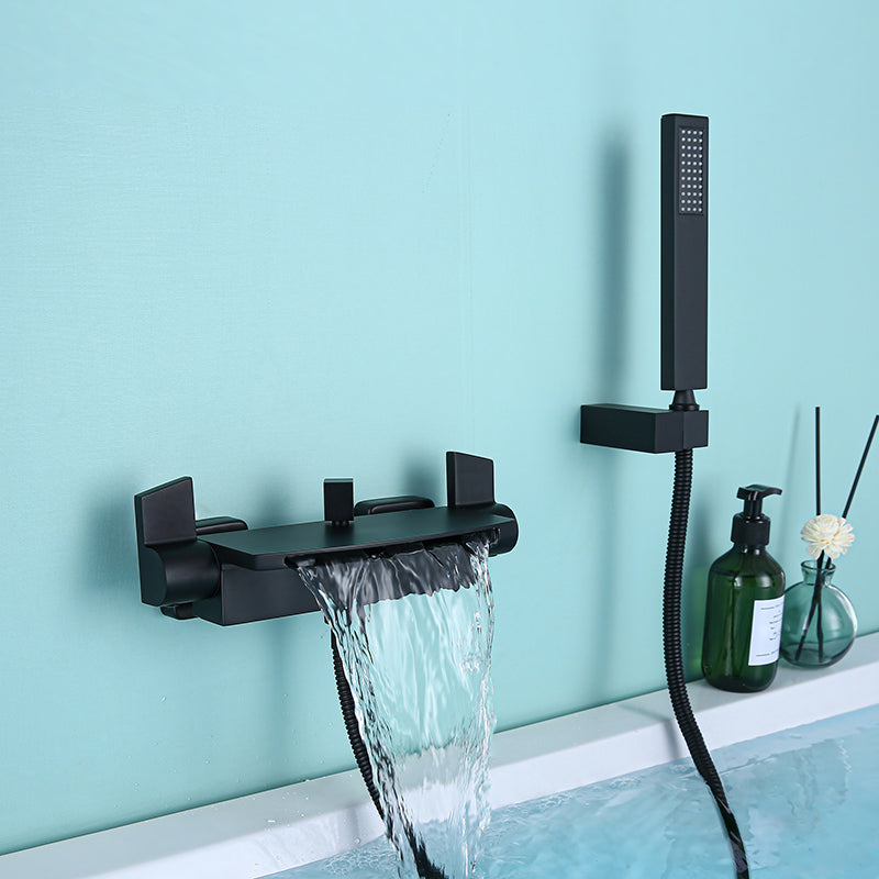 Modern Wall Mounted Copper Tub Filler Low Arc Waterfall Tub Faucet Trim