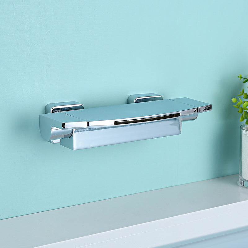 Modern Wall Mounted Copper Tub Filler Low Arc Waterfall Tub Faucet Trim