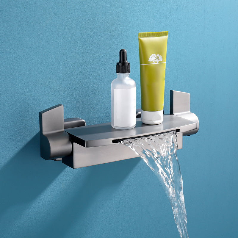 Modern Wall Mounted Copper Tub Filler Low Arc Waterfall Tub Faucet Trim