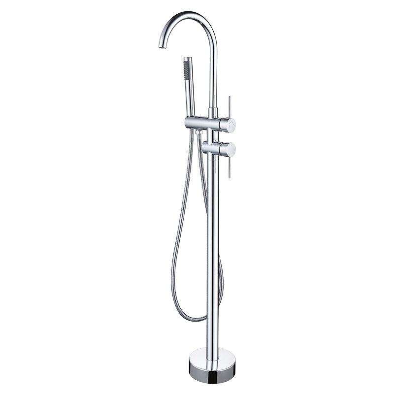 Floor Mounted Metal Freestanding Tub Filler High Arc Freestanding Faucet with Hose