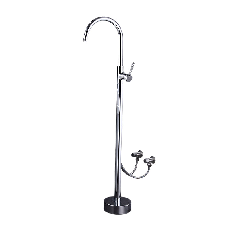 Floor Mounted Metal Freestanding Tub Filler High Arc Freestanding Faucet with Hose