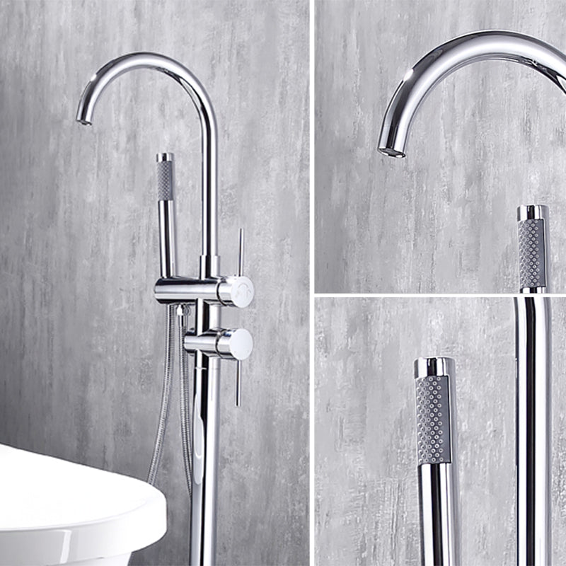 Floor Mounted Metal Freestanding Tub Filler High Arc Freestanding Faucet with Hose