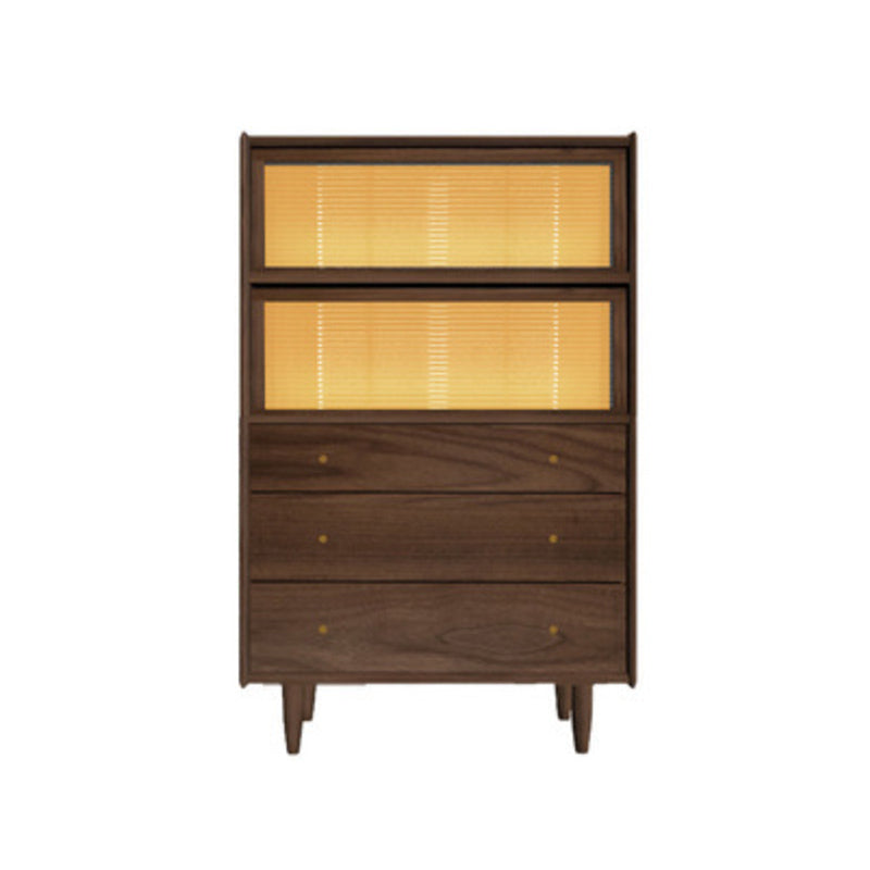 Contemporary Cabinet Solid Wood 3 - Drawer With Doors Glass Paned Accent Cabinet