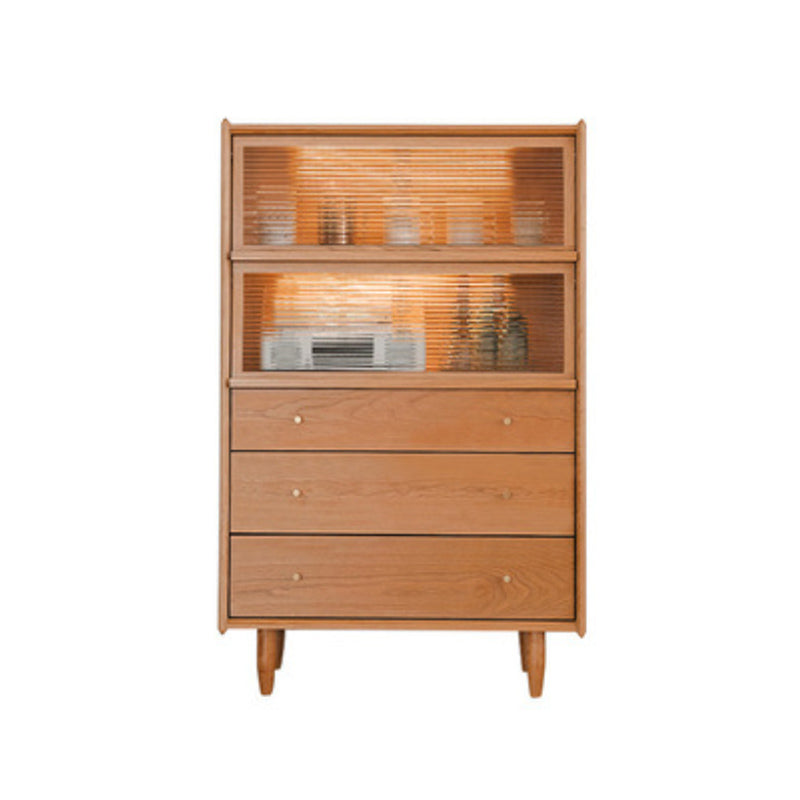 Contemporary Cabinet Solid Wood 3 - Drawer With Doors Glass Paned Accent Cabinet