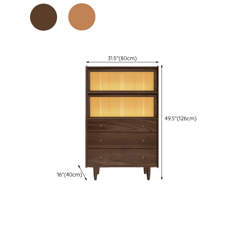 Contemporary Cabinet Solid Wood 3 - Drawer With Doors Glass Paned Accent Cabinet