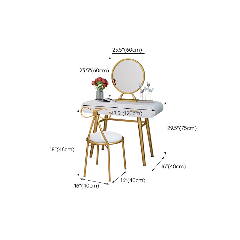 White Gold Makeup Counter with Drawer  Glam Vanity Tables, 15.74" Wide