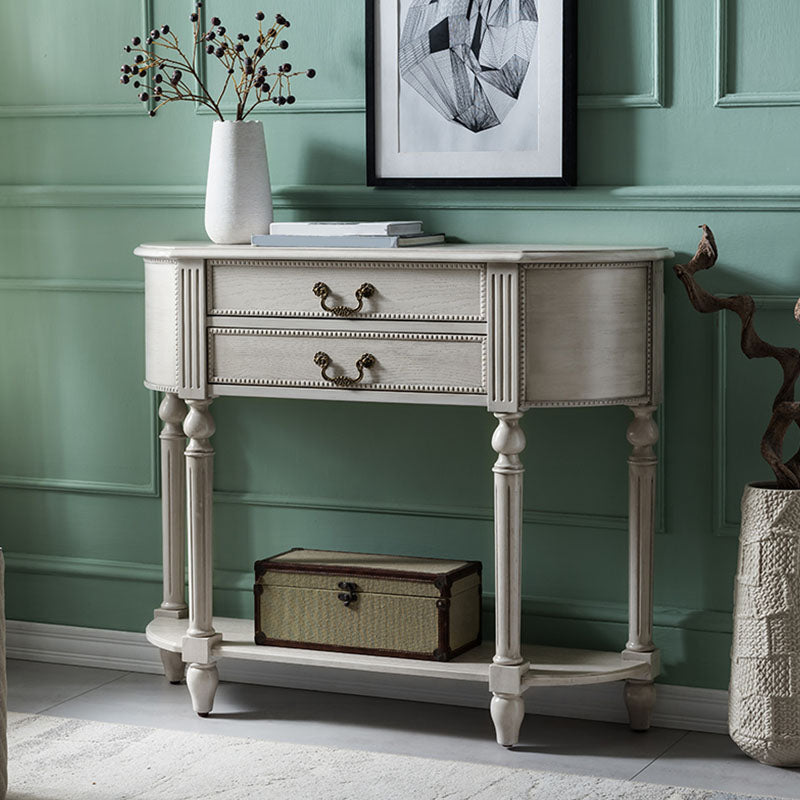 Solid Wood Half Moon Console Table 35.43-inch Tall Accent Table with 2 Drawers