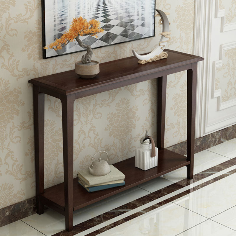 Solid Wood Rectangle Console Table 31.1-inch Tall Accent Table with 2 Shelves