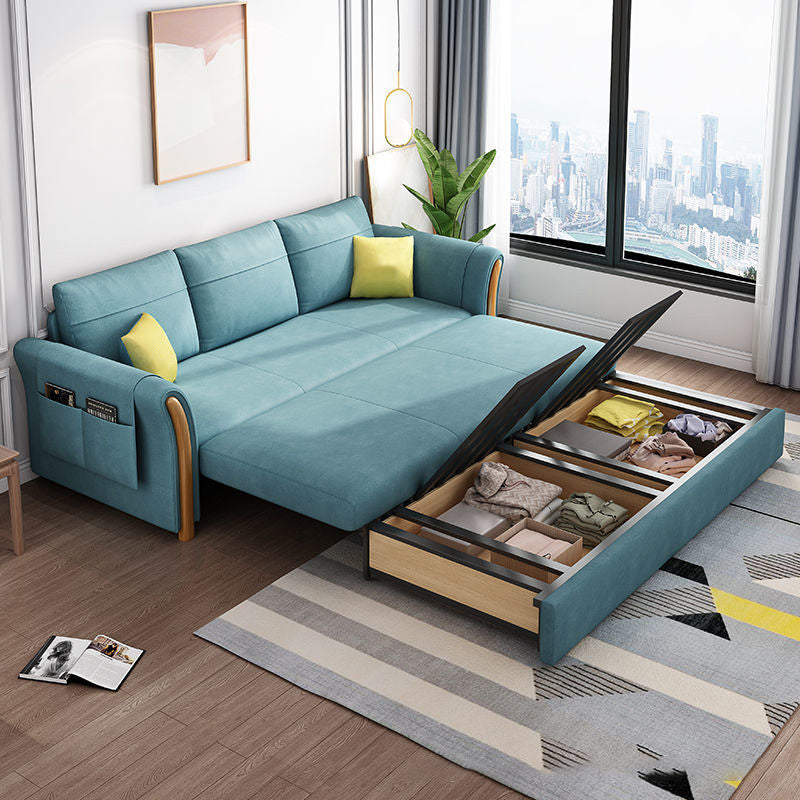 Flared Arms Futon Foldable Pillow Included Cushion Back Sleeper Sofa with Storage