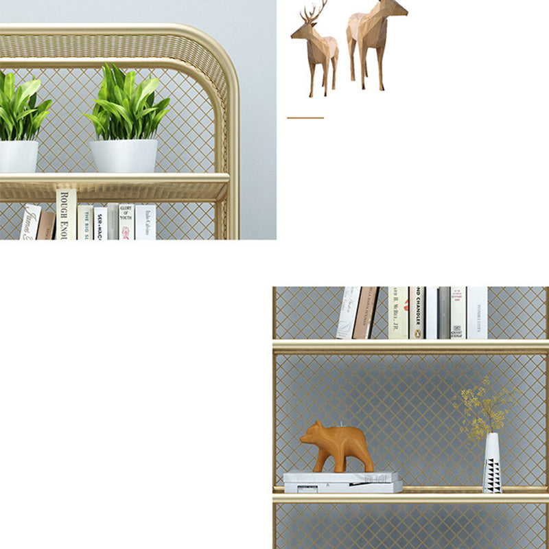 Glam Antique Finish Shelf Bookcase Standard Metal Bookshelf with Shelves