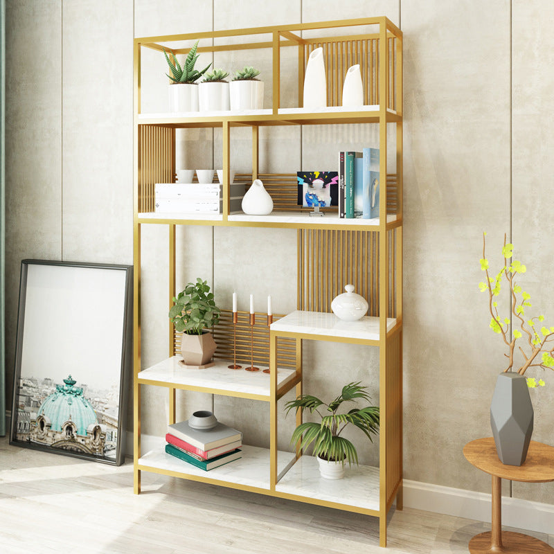 11.81" W Glam Antique Finish Shelf Bookcase Etagere Metal Bookshelf