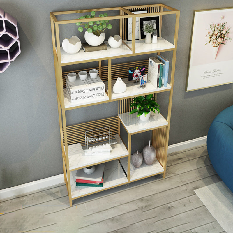 11.81" W Glam Antique Finish Shelf Bookcase Etagere Metal Bookshelf