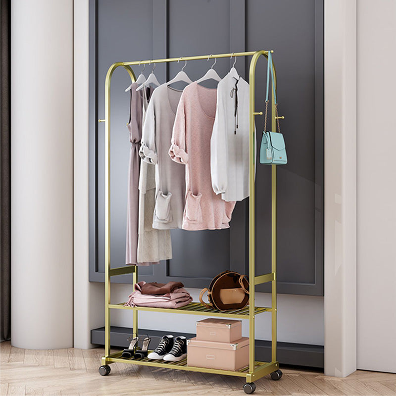 Classic Plain Clothes Hanger Free Standing Castors Coat Rack with Storage Shelving