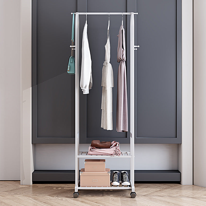 Classic Plain Clothes Hanger Free Standing Castors Coat Rack with Storage Shelving