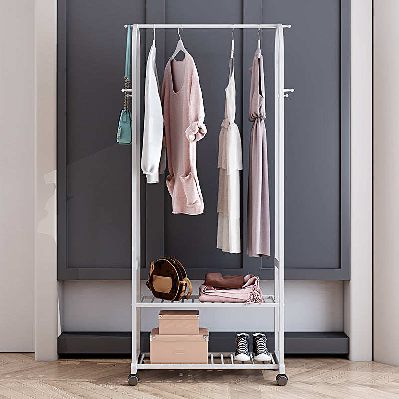 Classic Plain Clothes Hanger Free Standing Castors Coat Rack with Storage Shelving