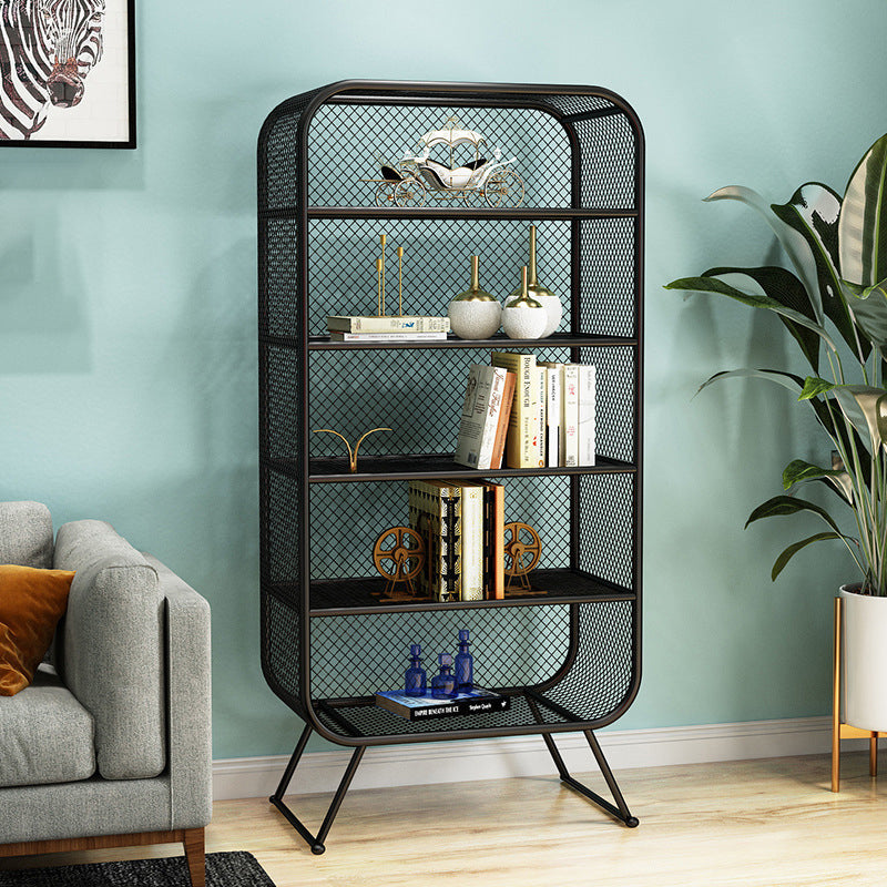 Glam Antique Finish Shelf Bookcase Standard Metal Bookshelf with Shelves