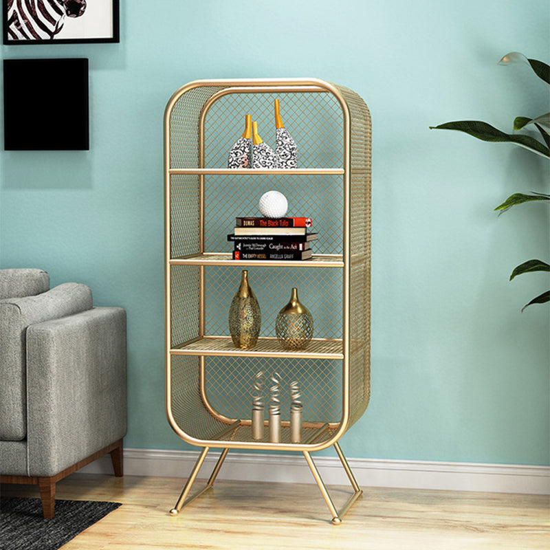 Glam Antique Finish Shelf Bookcase Standard Metal Bookshelf with Shelves