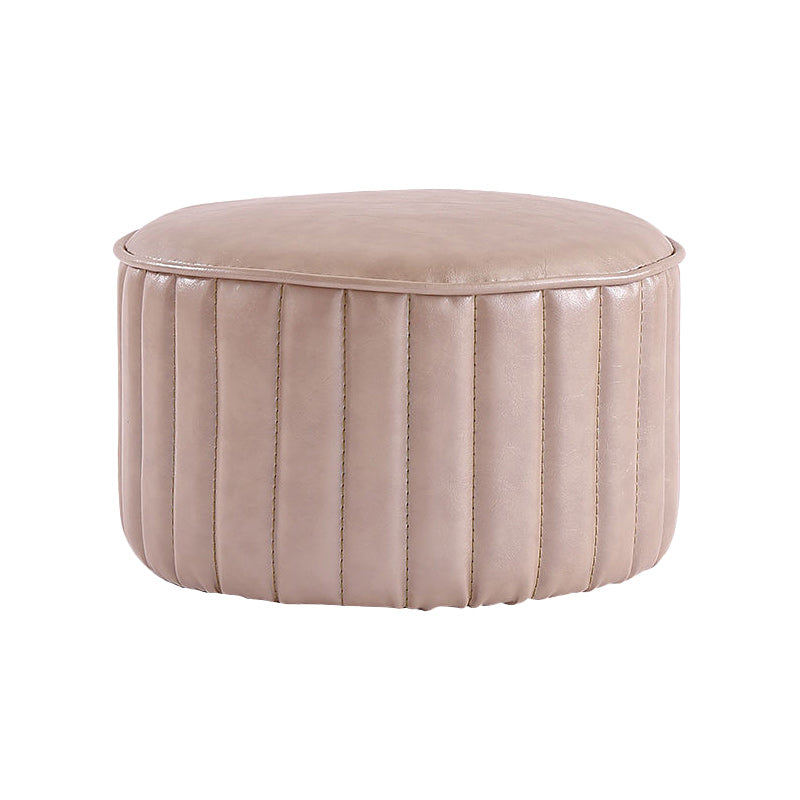Modern Pouf Ottoman Faux Leather Upholstered Solid Color Cylinder Shape Ottoman