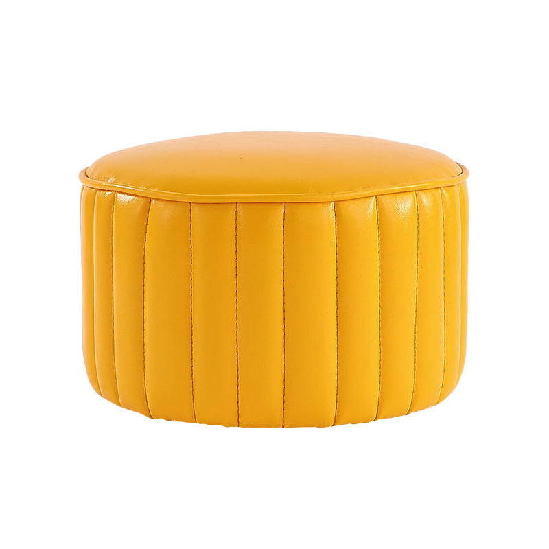 Modern Pouf Ottoman Faux Leather Upholstered Solid Color Cylinder Shape Ottoman