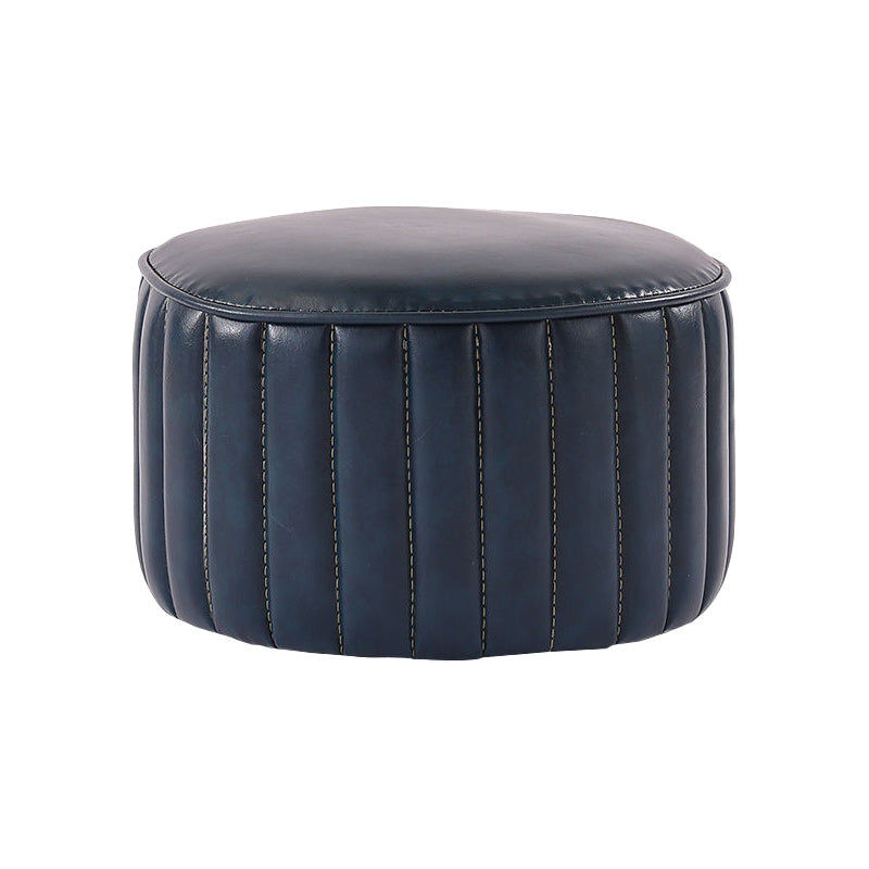 Modern Pouf Ottoman Faux Leather Upholstered Solid Color Cylinder Shape Ottoman