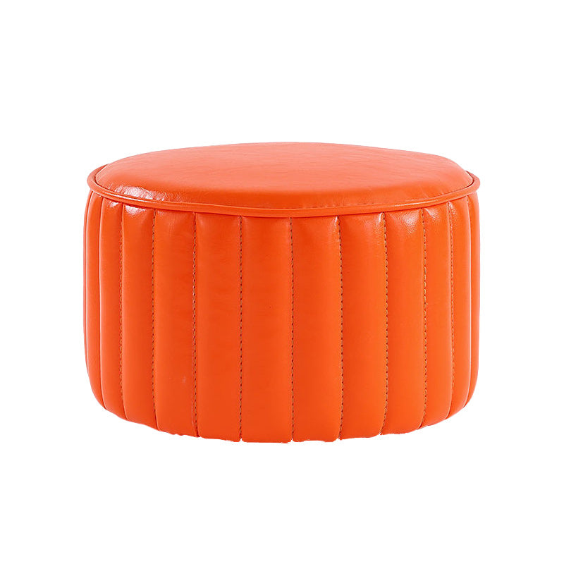 Modern Pouf Ottoman Faux Leather Upholstered Solid Color Cylinder Shape Ottoman