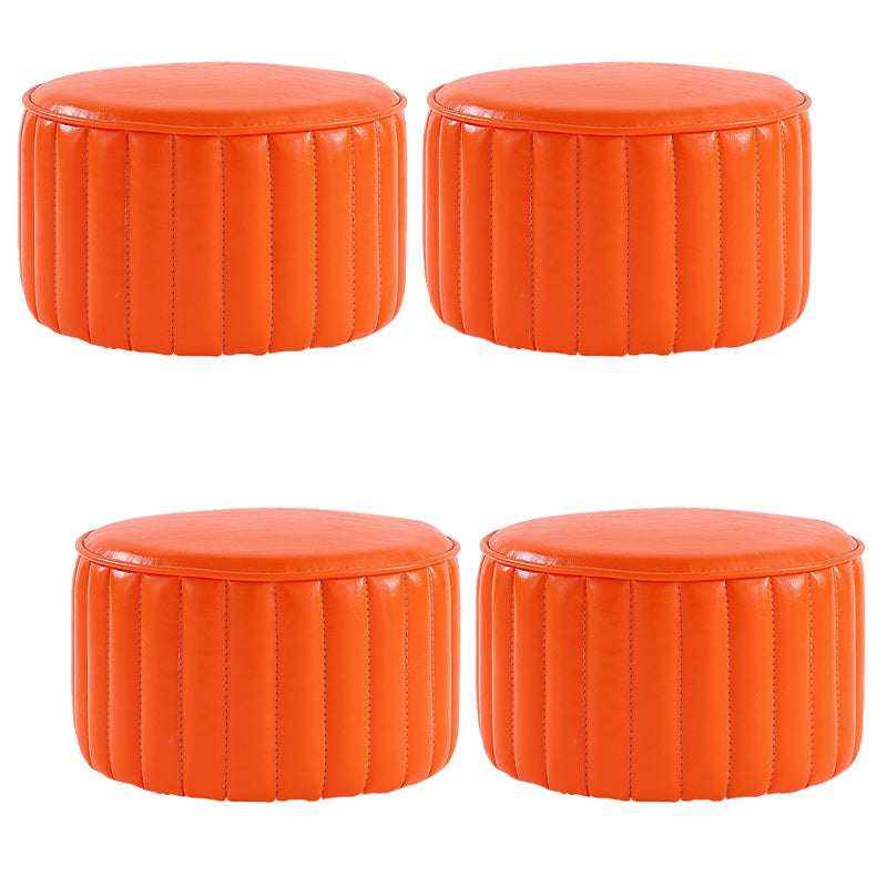 Modern Pouf Ottoman Faux Leather Upholstered Solid Color Cylinder Shape Ottoman
