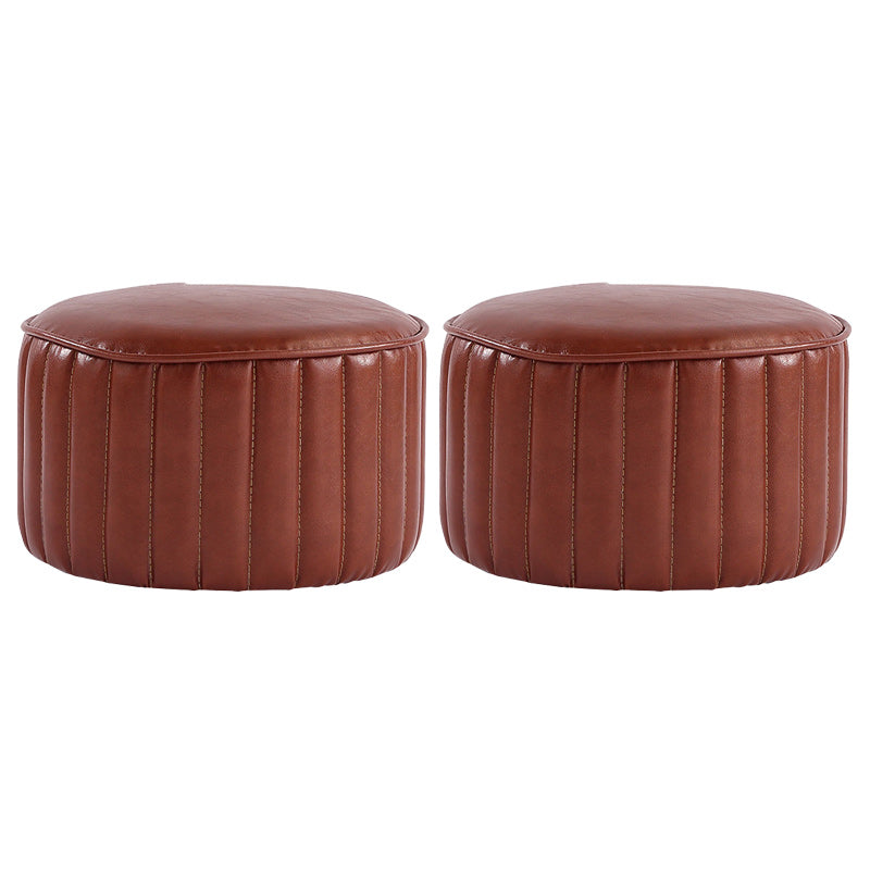 Modern Pouf Ottoman Faux Leather Upholstered Solid Color Cylinder Shape Ottoman