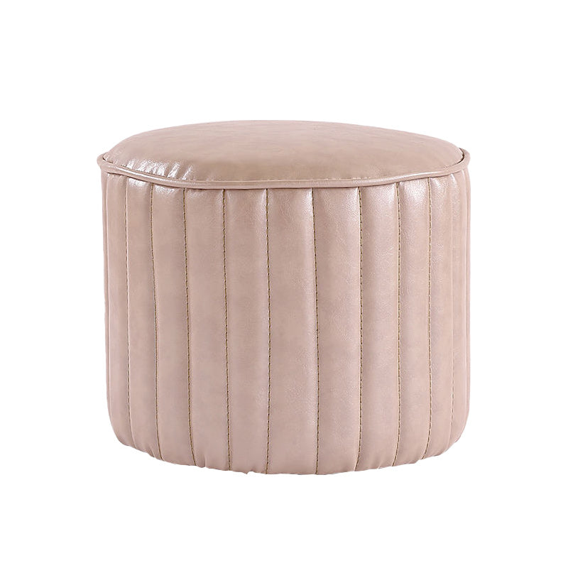 Modern Pouf Ottoman Faux Leather Upholstered Solid Color Cylinder Shape Ottoman