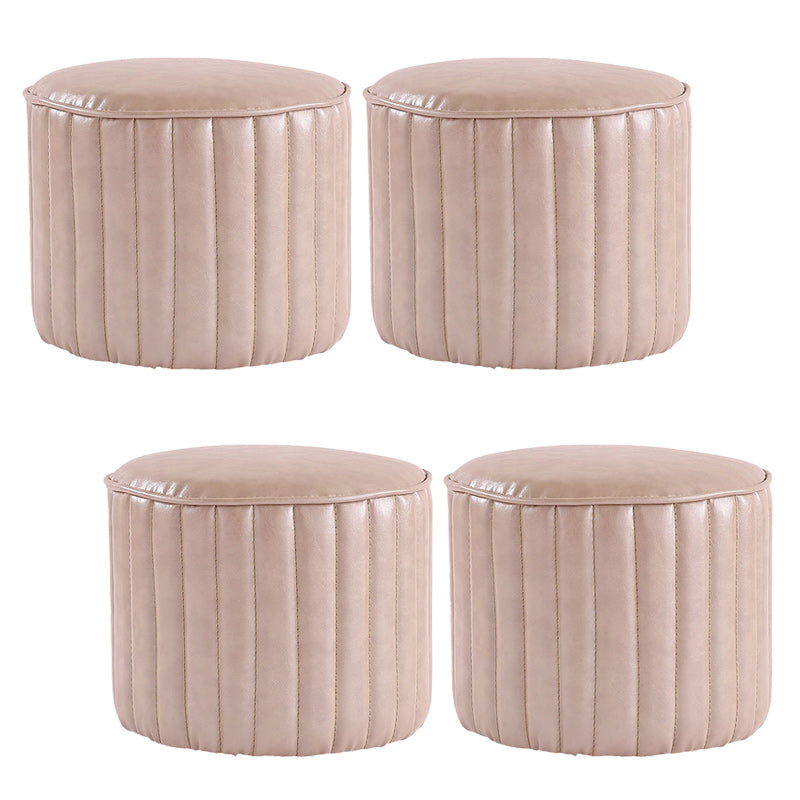Modern Pouf Ottoman Faux Leather Upholstered Solid Color Cylinder Shape Ottoman