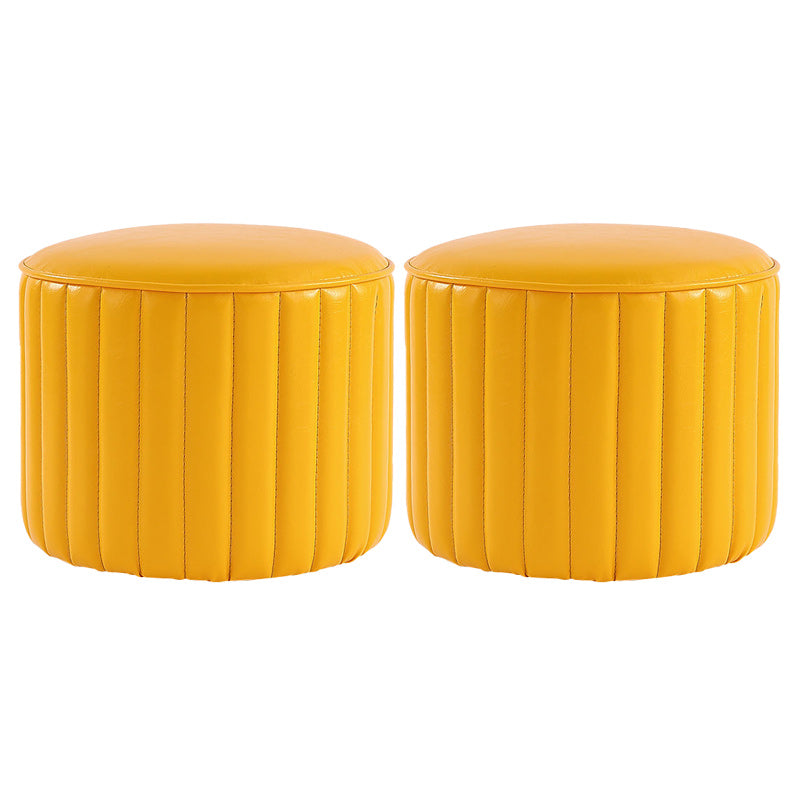 Modern Pouf Ottoman Faux Leather Upholstered Solid Color Cylinder Shape Ottoman