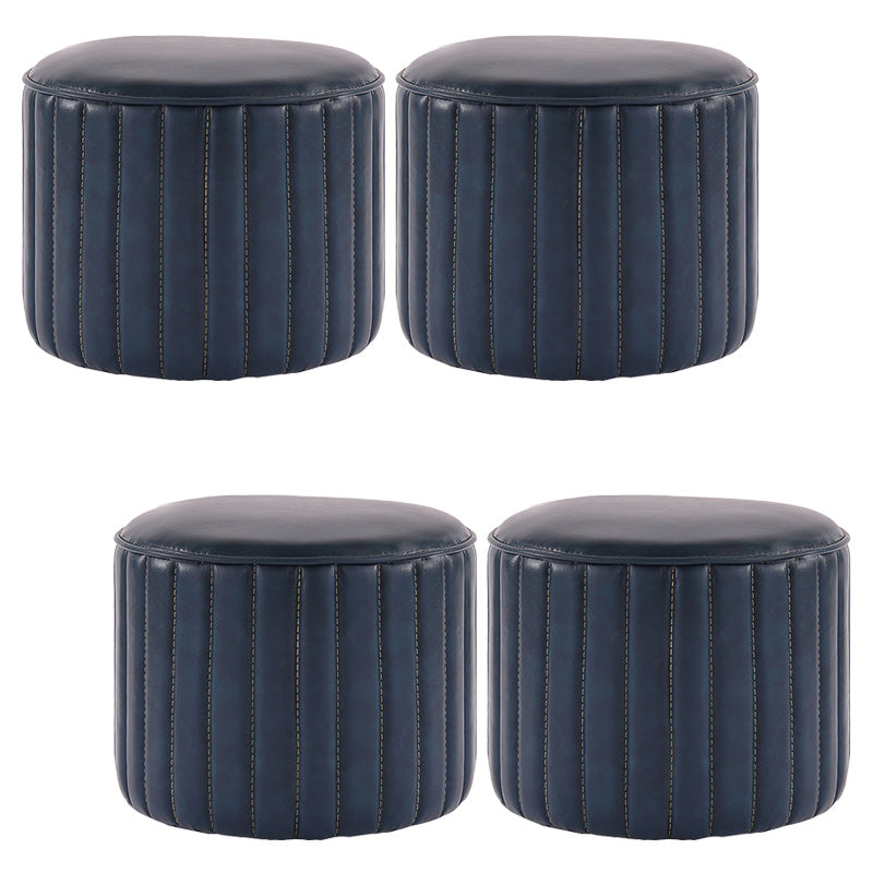 Modern Pouf Ottoman Faux Leather Upholstered Solid Color Cylinder Shape Ottoman