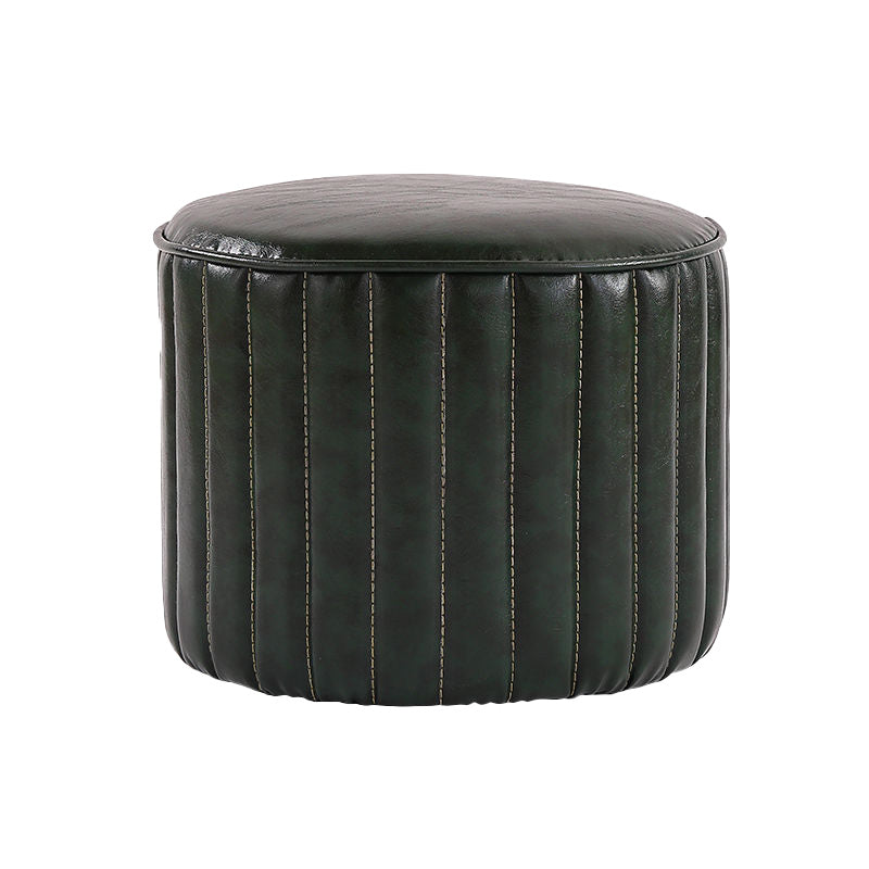 Modern Pouf Ottoman Faux Leather Upholstered Solid Color Cylinder Shape Ottoman