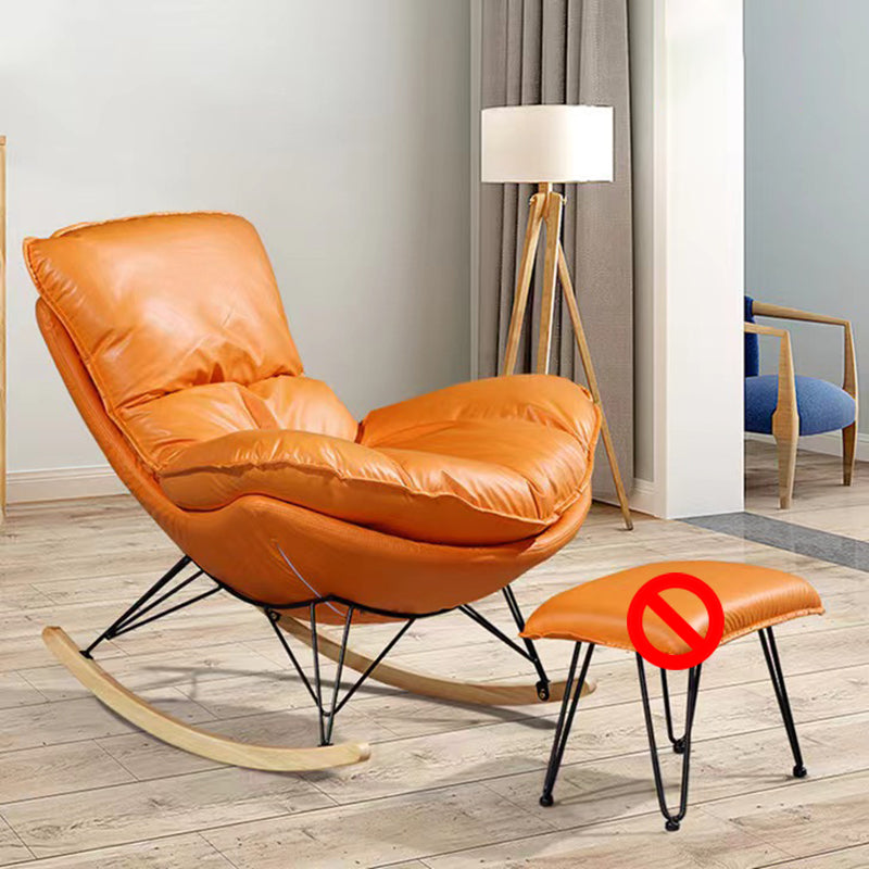 Modern Plain Rocking Accent Chair Faux Leather Dark Legs Rocker Chair with Ottoman