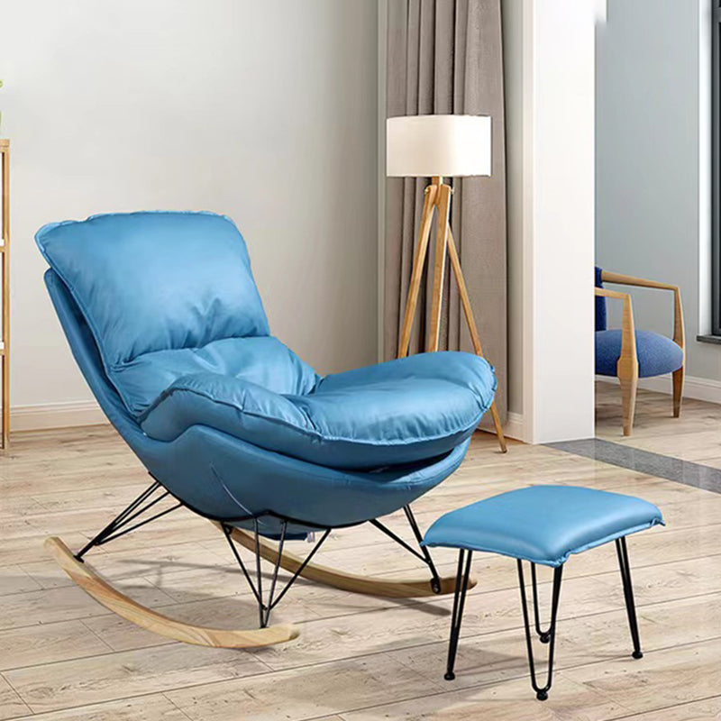 Modern Plain Rocking Accent Chair Faux Leather Dark Legs Rocker Chair with Ottoman