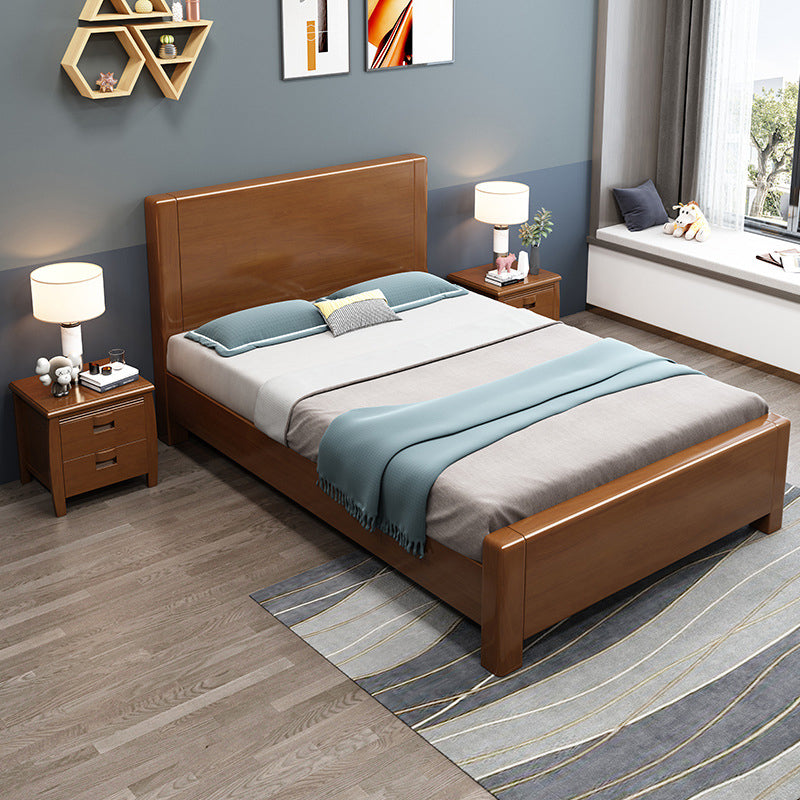 Solid Wood Low Platform Bed Panel Headboard Standard Bed with Storage