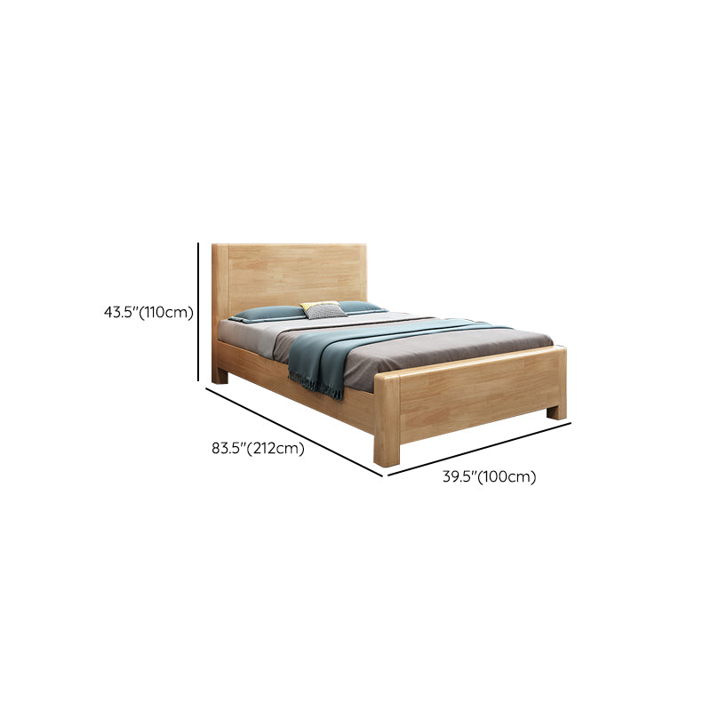 Solid Wood Low Platform Bed Panel Headboard Standard Bed with Storage