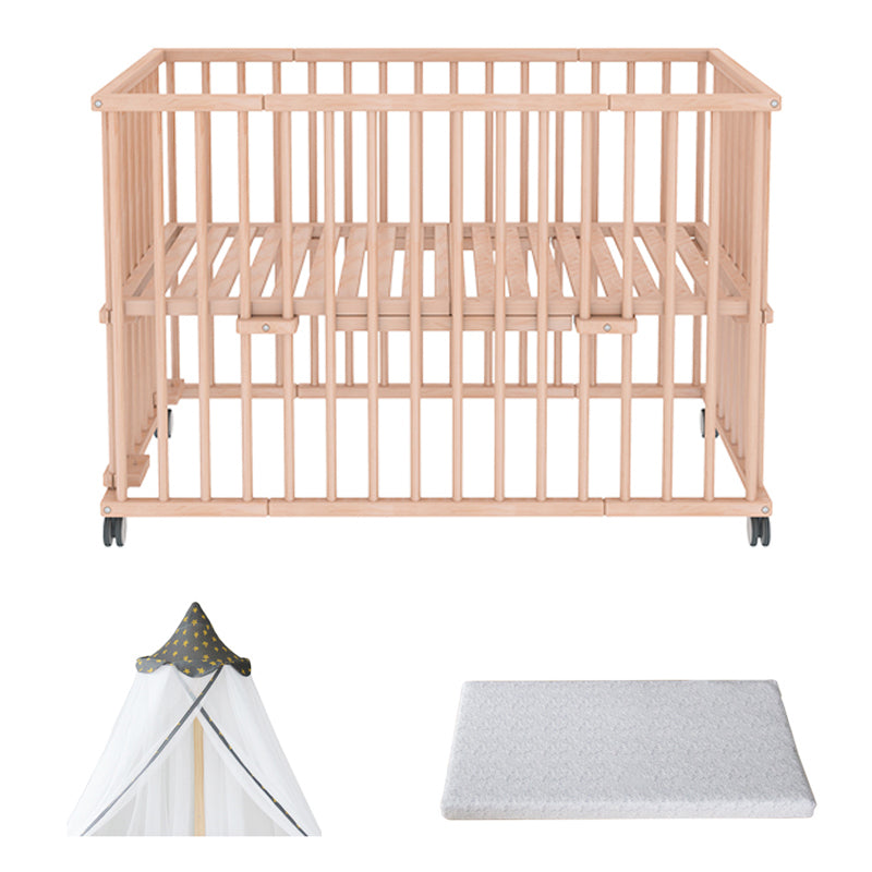 Convertible Crib Baby Crib Beech Wood Nursery Crib with Casters