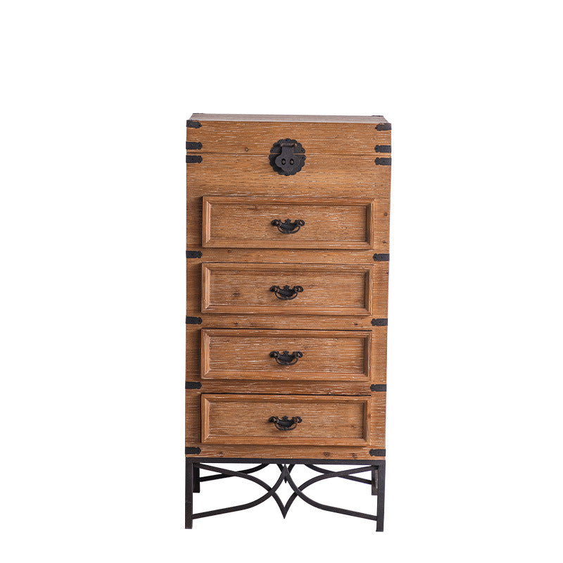 Brown Accent Cabinet Wood and Metal Chest with Storage Drawers