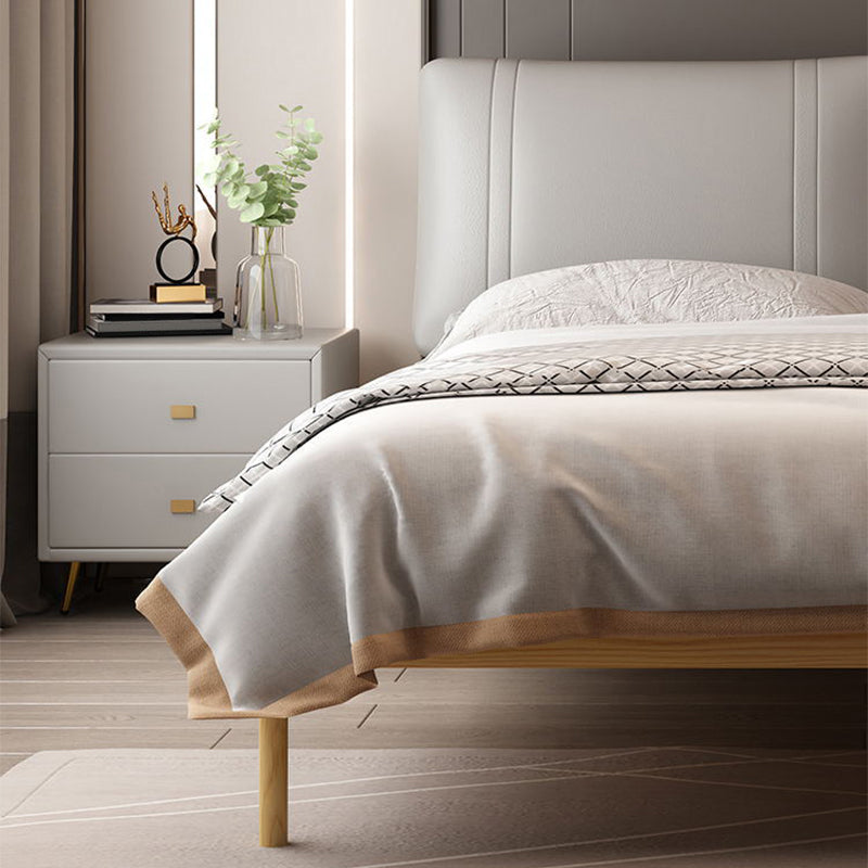 Genuine Leather Upholstered Panel Bed Natural 39.3" High Bed Frame