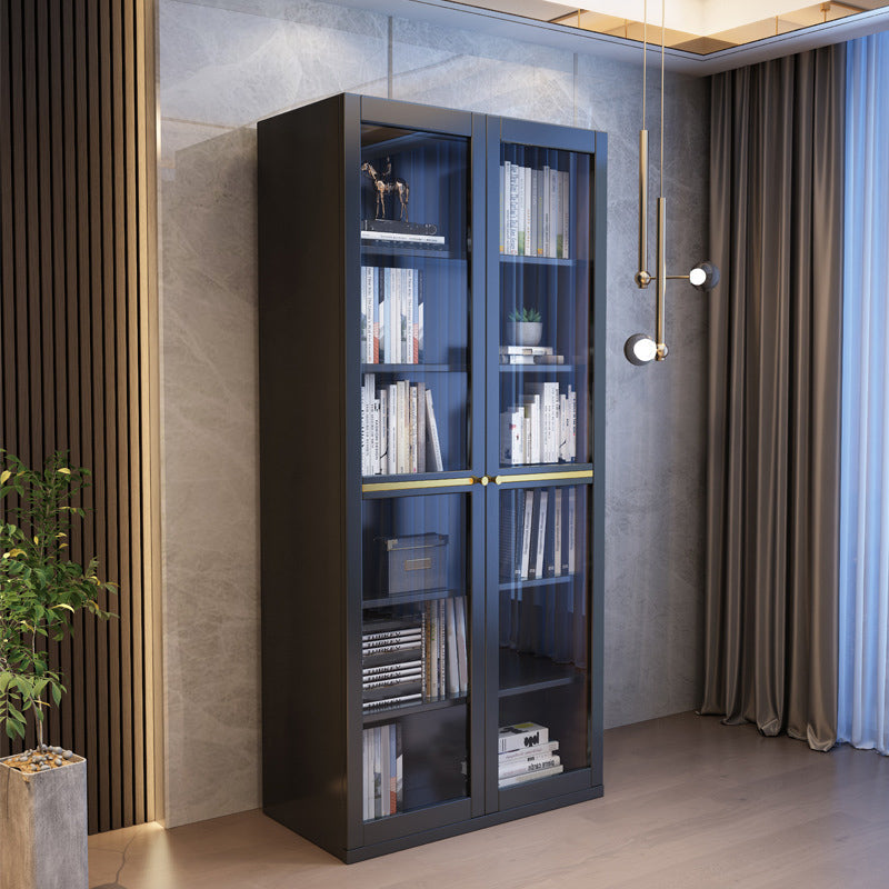 Glass Door Accent Cabinet Rubberwood Cabinet with 2 Doors and 5 Shelves