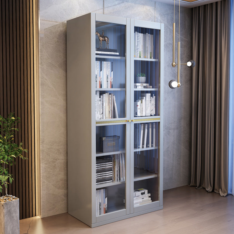 Glass Door Accent Cabinet Rubberwood Cabinet with 2 Doors and 5 Shelves