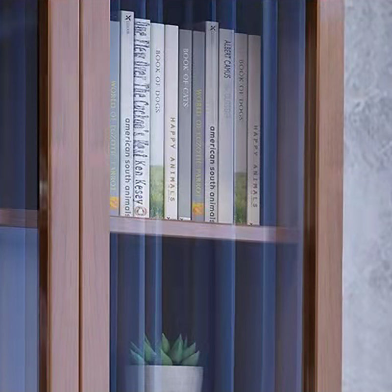 Glass Door Accent Cabinet Rubberwood Cabinet with 2 Doors and 5 Shelves