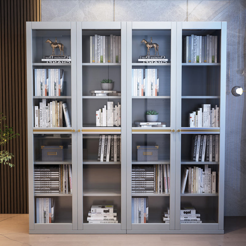 Glass Door Accent Cabinet Rubberwood Cabinet with 2 Doors and 5 Shelves