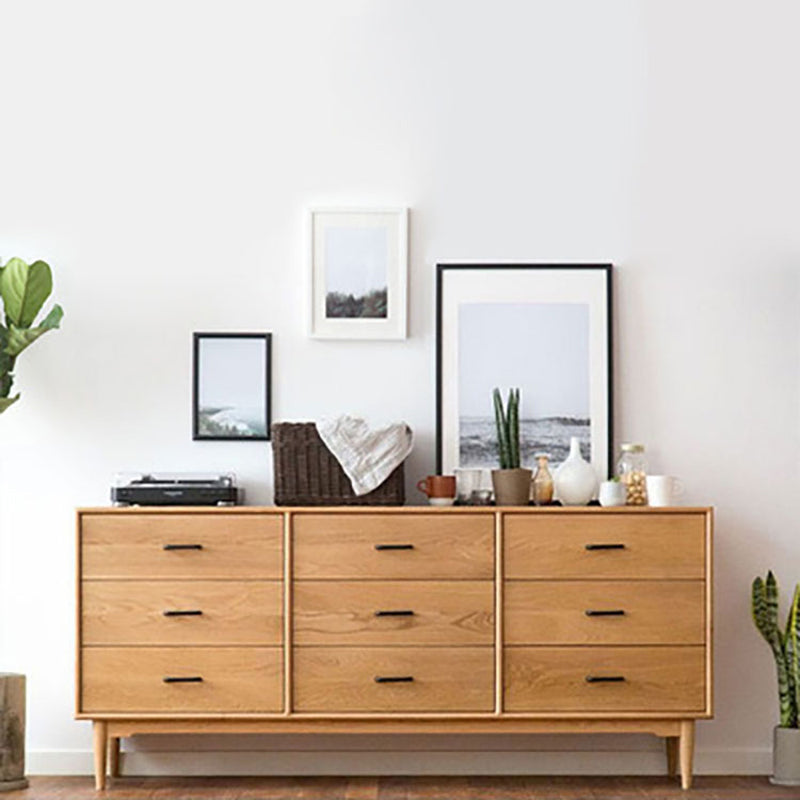 Modern Chest Rectangle 9 - Drawer Bar Pulls Solid Wood Straight Legs Accent Chest