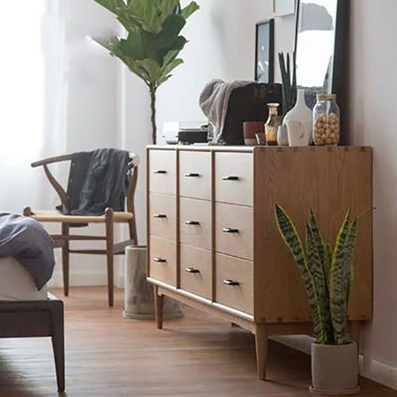 Modern Chest Rectangle 9 - Drawer Bar Pulls Solid Wood Straight Legs Accent Chest