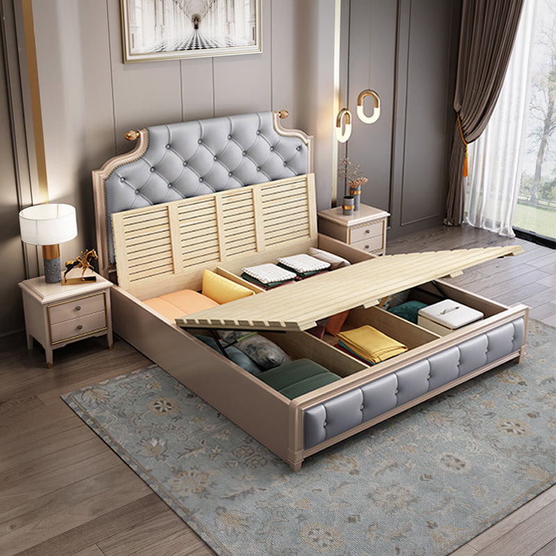 Tufted Upholstered Panel Bed with Nailhead Trim Victorian Solid Wood Bed Frame