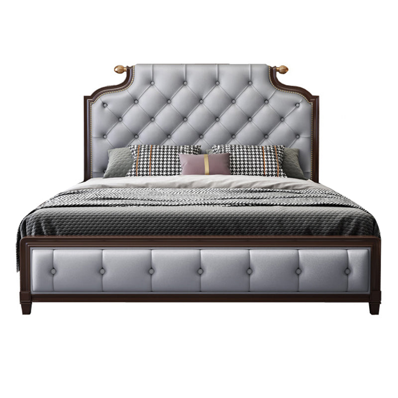 Tufted Upholstered Panel Bed with Nailhead Trim Victorian Solid Wood Bed Frame