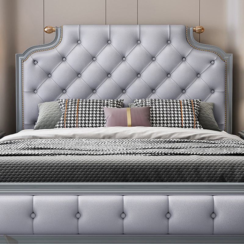 Tufted Upholstered Panel Bed with Nailhead Trim Victorian Solid Wood Bed Frame